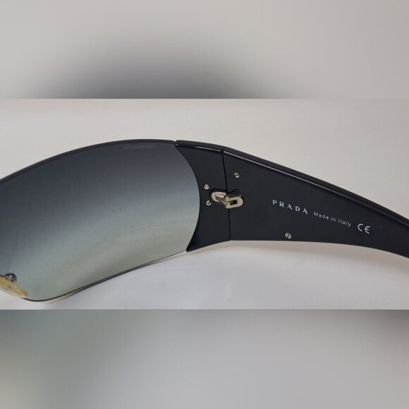 Prada Sunglasses Shield Rimless Oversized Wrap Tinted Black Logo Y2K SPR 16H - Picture 6 of 16